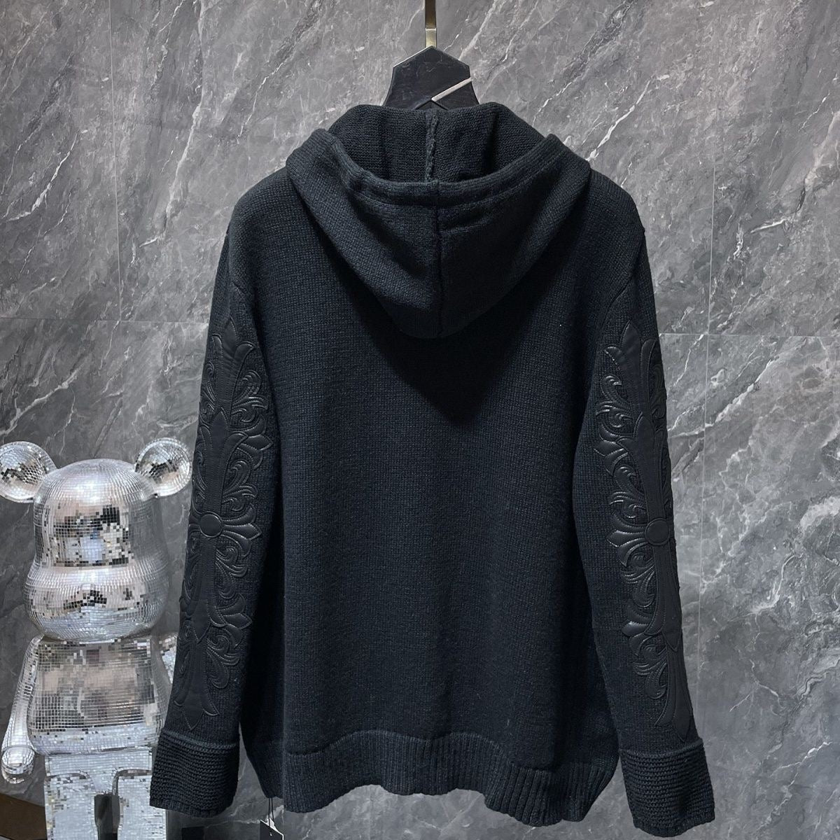 Authentic Chrome Hearts Chrome Hearts Black Wool Leather Patches Hoodie – front view