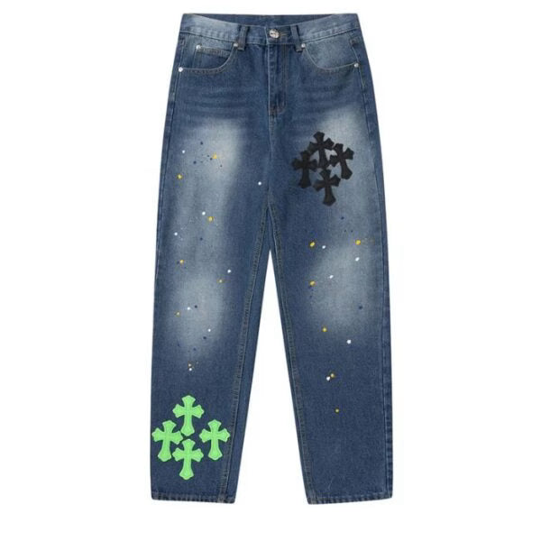 Authentic Chrome Hearts Chrome Hearts Blue Span Denim Pants – front view