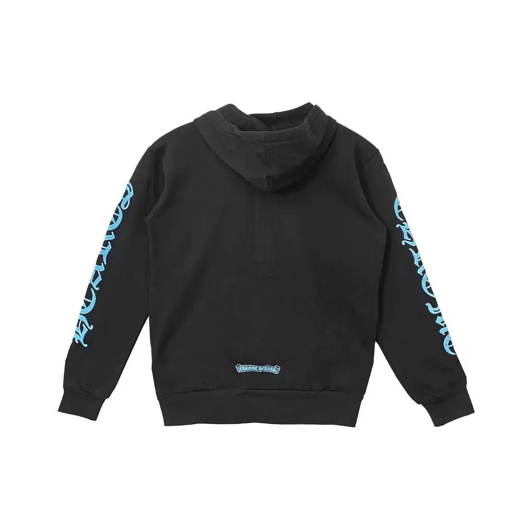 Authentic Chrome Hearts Chrome Hearts Blue Script Zip Up Hoodie – front view