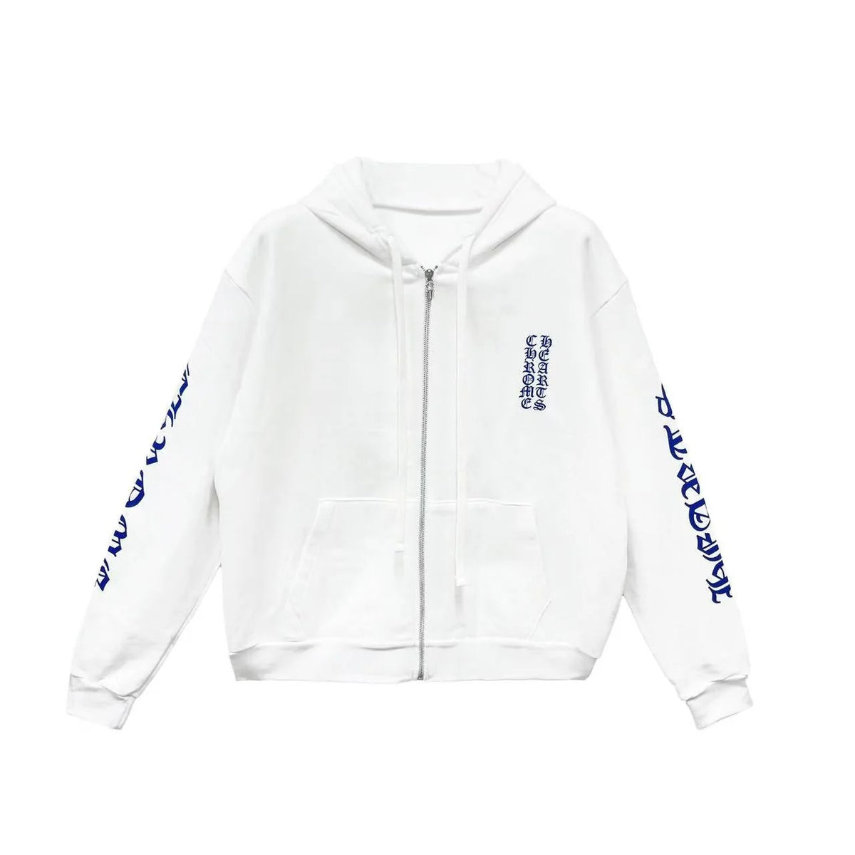Chrome Hearts Blue Scroll White Zip Up Hoodie – hoodie front view