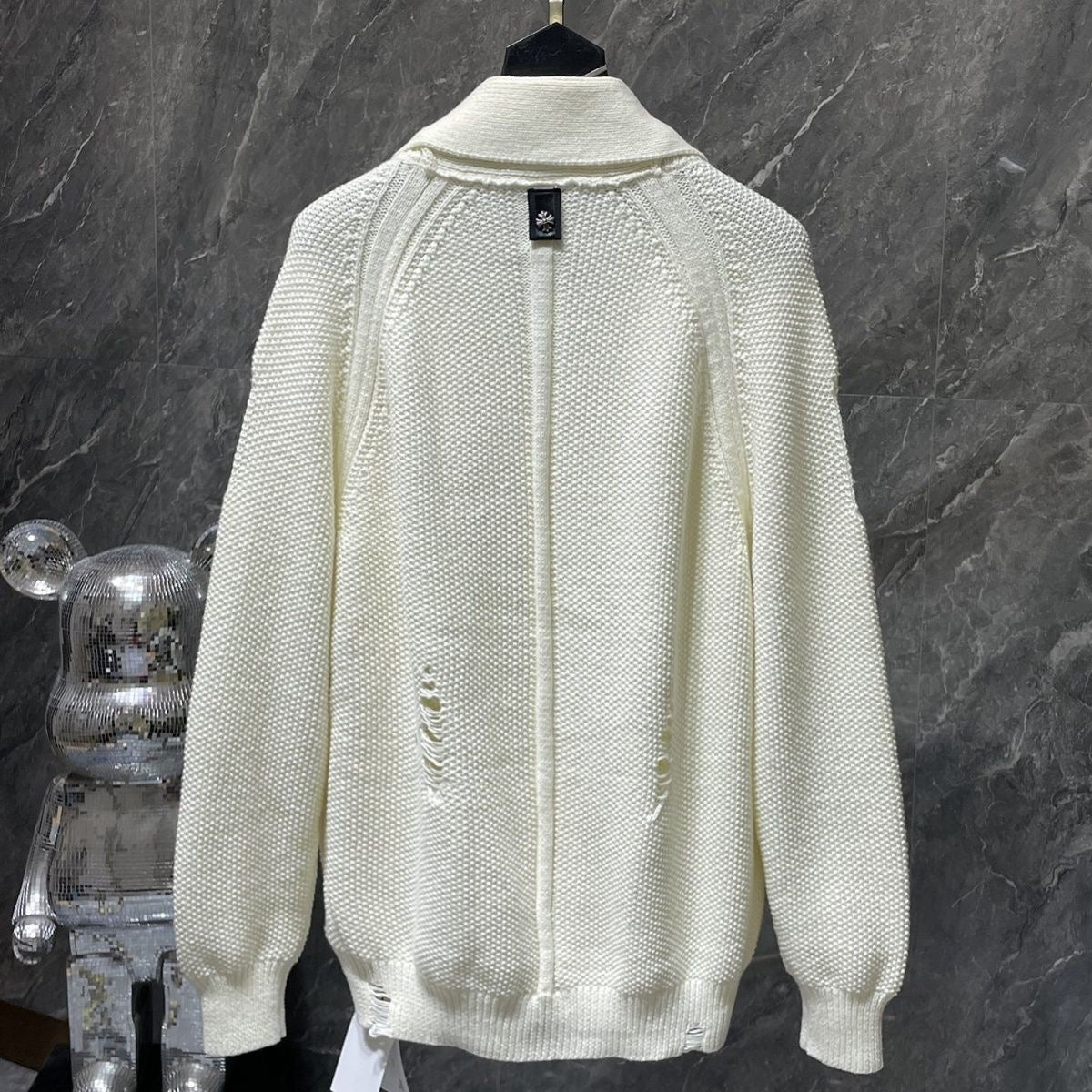 Chrome Hearts Cashmere Cross Patch Cardigan Beige – hoodie detail close-up