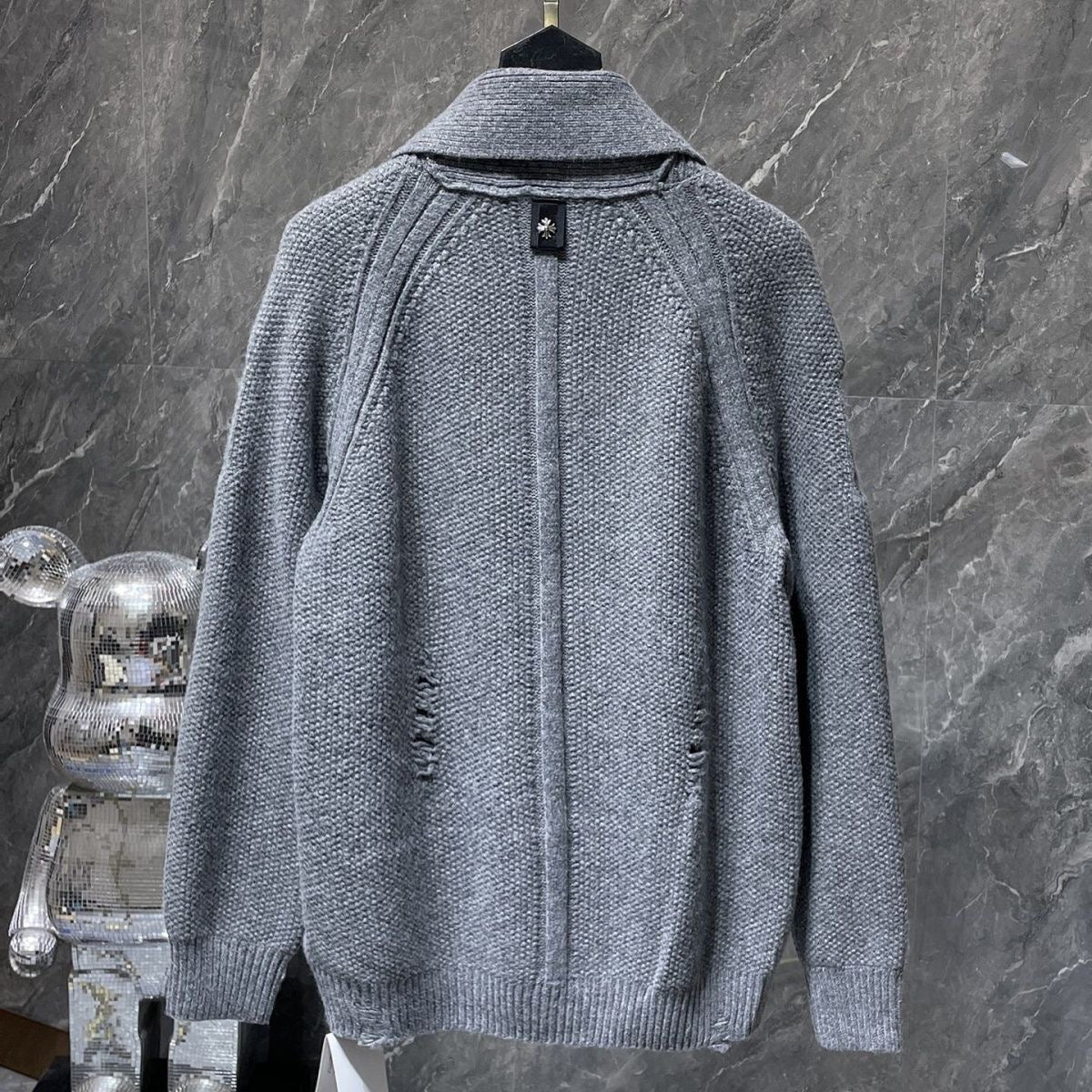 Authentic Chrome Hearts Chrome Hearts Cashmere Cross Patch Cardigan Gray – front view