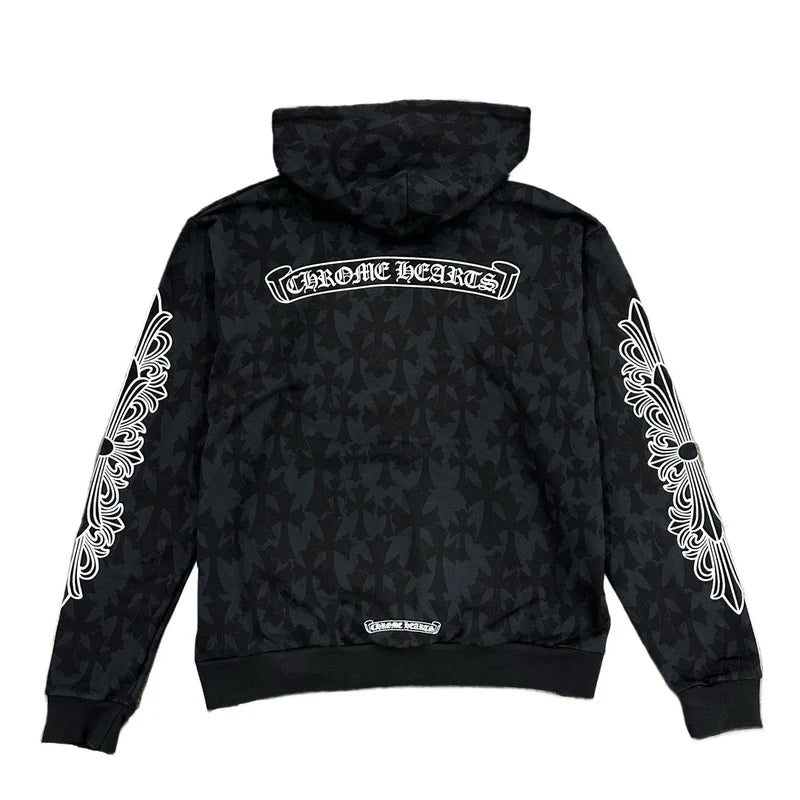 Chrome Hearts Cemetery Cross All Over Print Logo Zip Up Hoodie – hoodie detail close-up