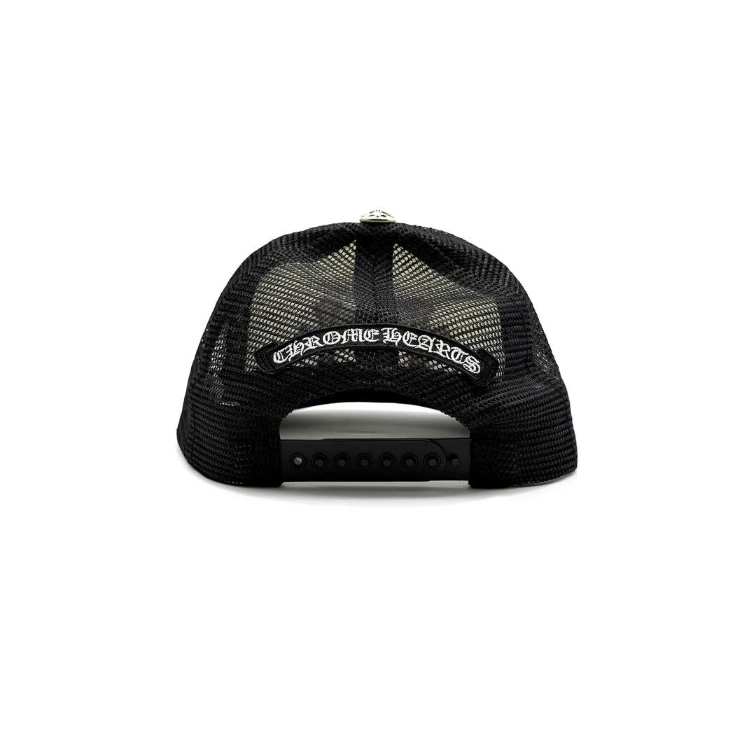 Authentic Chrome Hearts Chrome Hearts Cemetery Cross Patch Trucker Hat Pink White – front view