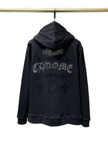 Chrome Hearts Cross Embroidery Black Hoodie – hoodie front view
