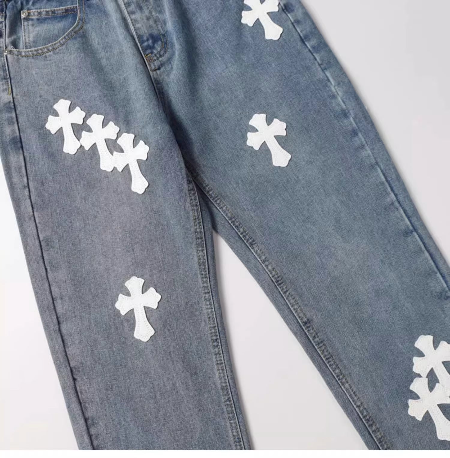 Authentic Chrome Hearts Chrome Hearts Crucifix Cross Patch Jeans – front view