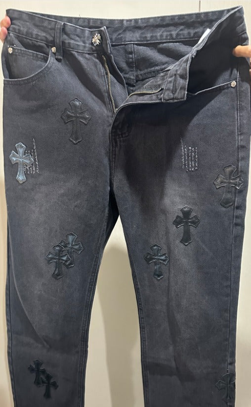Authentic Chrome Hearts Chrome Hearts Denim Black Washed Jeans – front view
