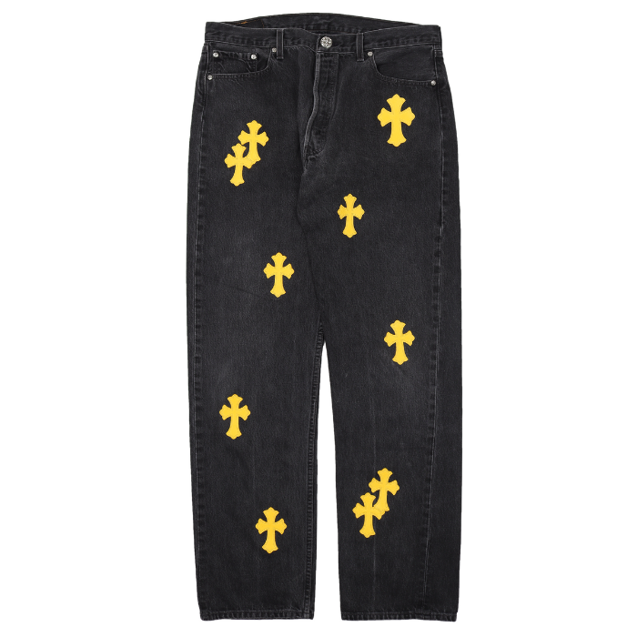 Chrome Hearts Distressed Yellow Jeans – pants front view