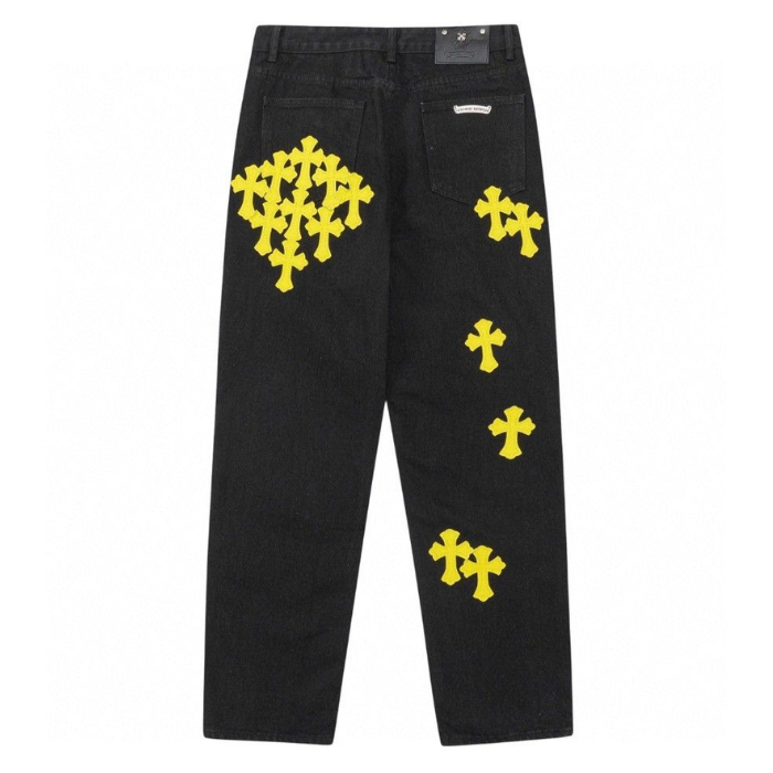 Authentic Chrome Hearts Chrome Hearts Distressed Yellow Jeans – front view