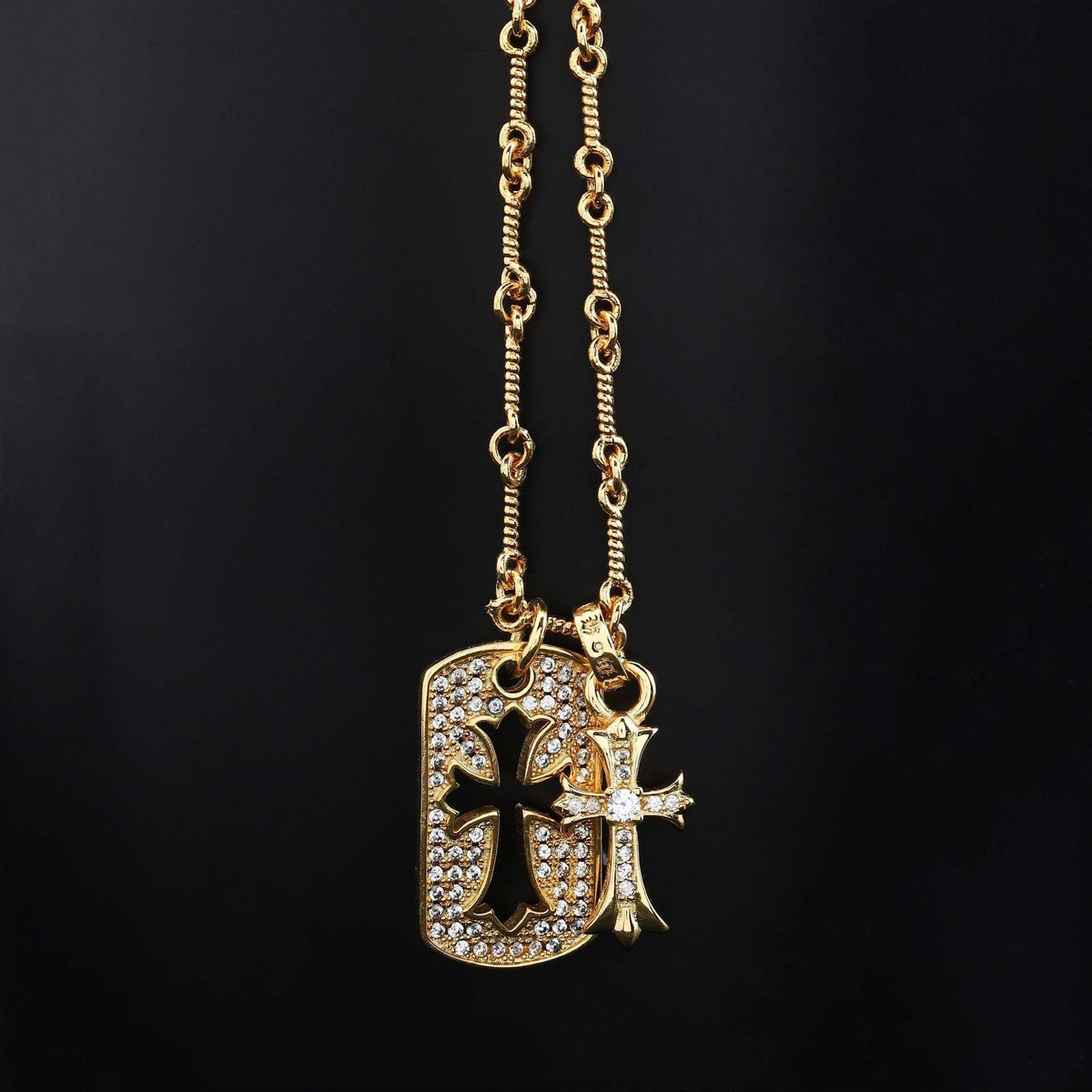 Authentic Chrome Hearts Chrome Hearts Gold Pavé Diamond Dog Tag Pendant Necklace – front view