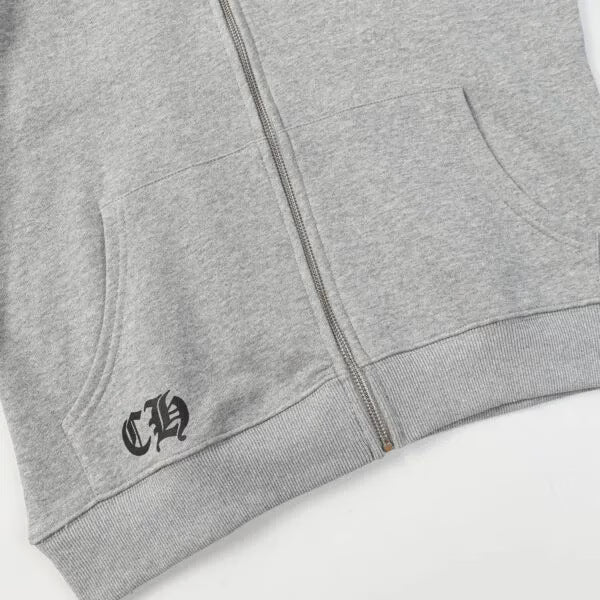 Authentic Chrome Hearts Chrome Hearts Grey Cross Floral Zip-up Hoodie – front view