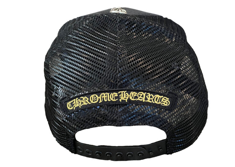 Chrome Hearts Hollywood Corduroy Trucker Hat – Black-Gold – hat detail close-up