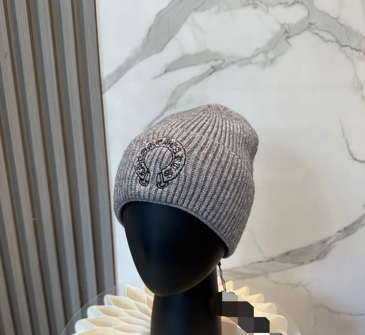 Authentic Chrome Hearts Chrome Hearts Horseshoe Knit Beanie Grey – front view