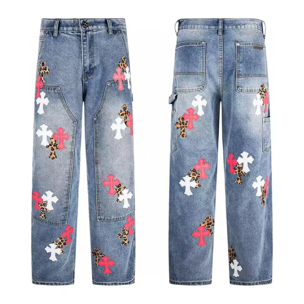 Authentic Chrome Hearts Chrome Hearts Leopard Cross Jeans – front view