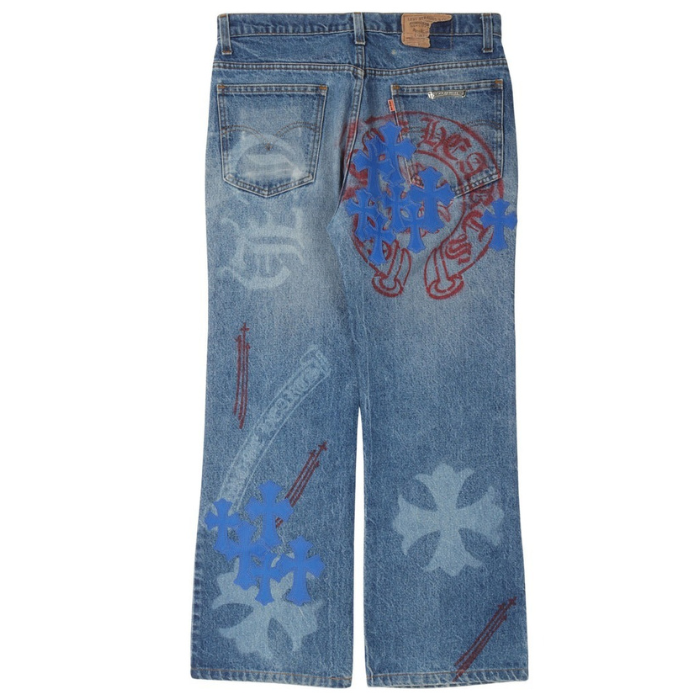 Authentic Chrome Hearts Chrome Hearts Levi’s Stencil Cross Patch Jeans – front view