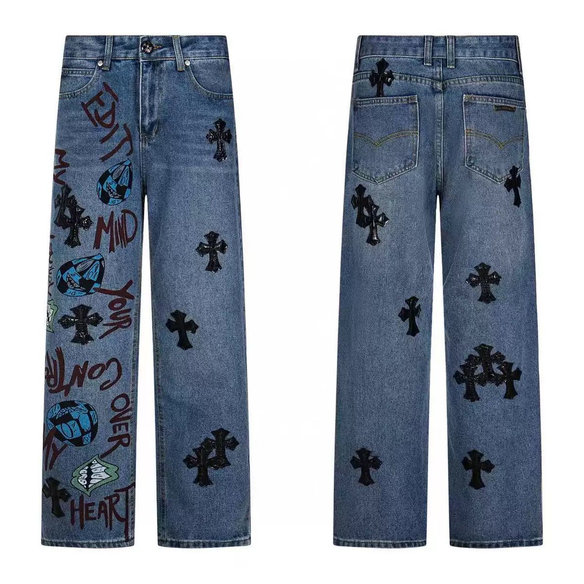 Authentic Chrome Hearts Chrome Hearts Matty Boy Edit Your Mind Denim Jeans Blue – front view