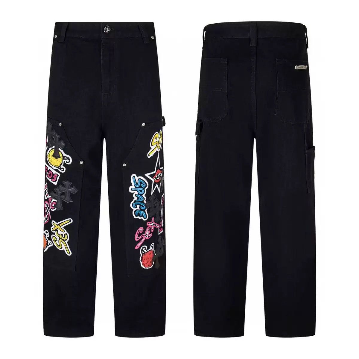 Authentic Chrome Hearts Chrome Hearts Matty Boy Patch Carpenter Jeans Black – front view