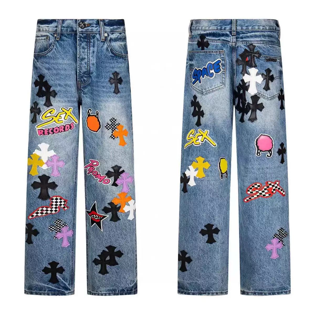 Authentic Chrome Hearts Chrome Hearts Matty Boy Patch Denim Jeans Blue – front view