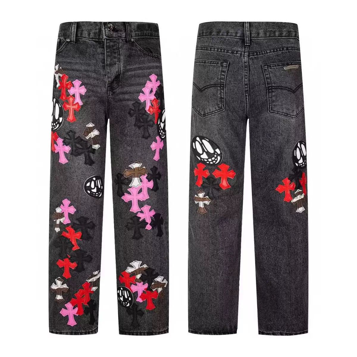 Authentic Chrome Hearts Chrome Hearts Matty Boy Skull Cross Patch Jeans Black – front view