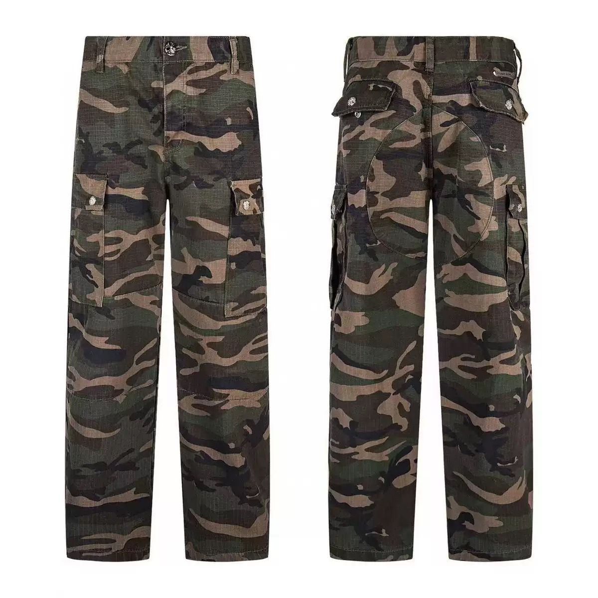 Authentic Chrome Hearts Chrome Hearts Military Camo Cargo Jeans Green – front view