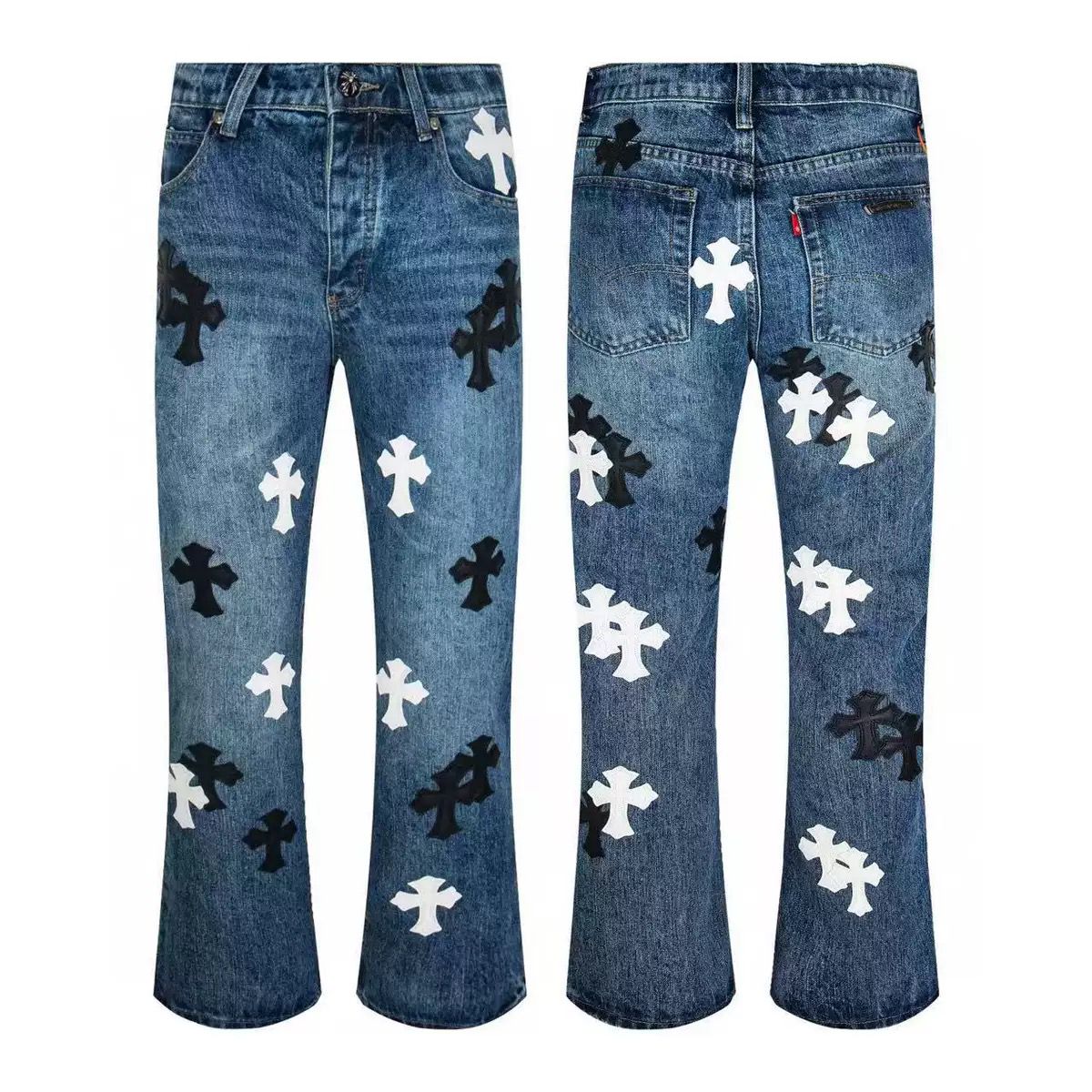 Authentic Chrome Hearts Chrome Hearts Multi Cross Patch Denim Jeans Blue – front view