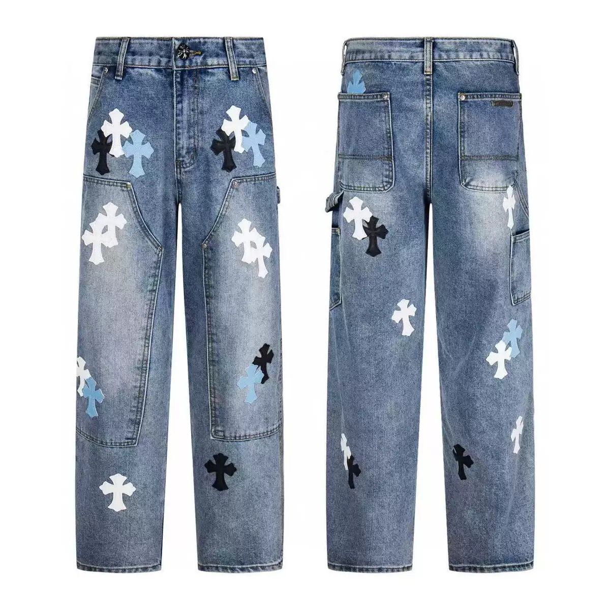 Authentic Chrome Hearts Chrome Hearts Multi Patch Carpenter Jeans Blue – front view