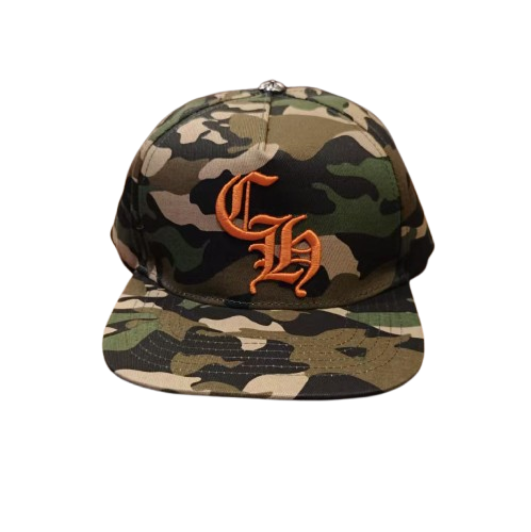 Authentic Chrome Hearts Chrome Hearts Orange CH Embroidered Camo Trucker Snapback Hat Green – front view