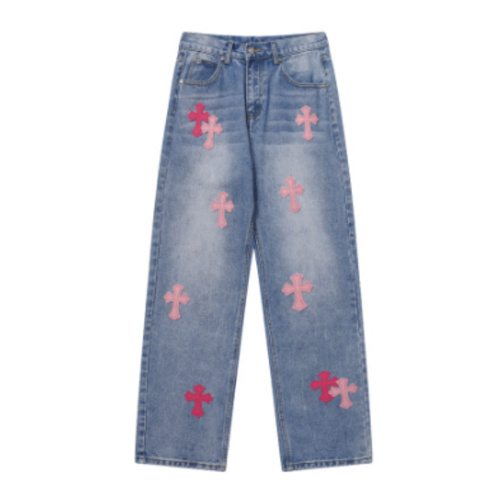 Chrome Hearts Pink Cross Logo Jeans – pants front view