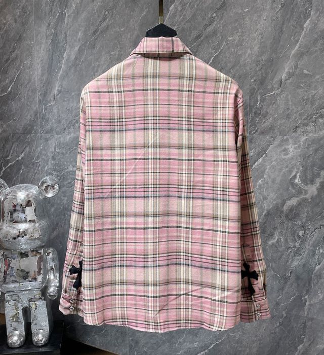 Authentic Chrome Hearts Chrome Hearts Pink Plaid Casual T Shirt – front view