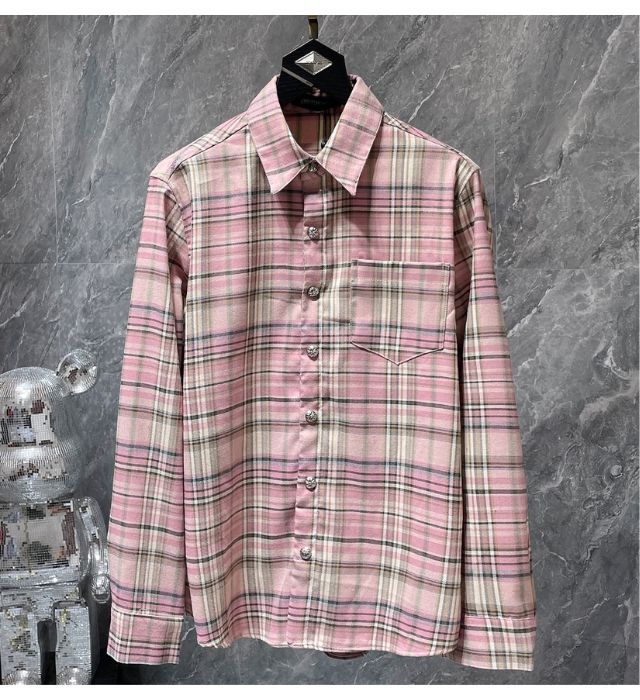 Chrome Hearts Pink Plaid Casual T Shirt – shirt front view