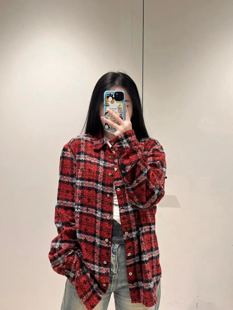 Authentic Chrome Hearts Chrome Hearts Red Plaid Flannel Shirt – front view