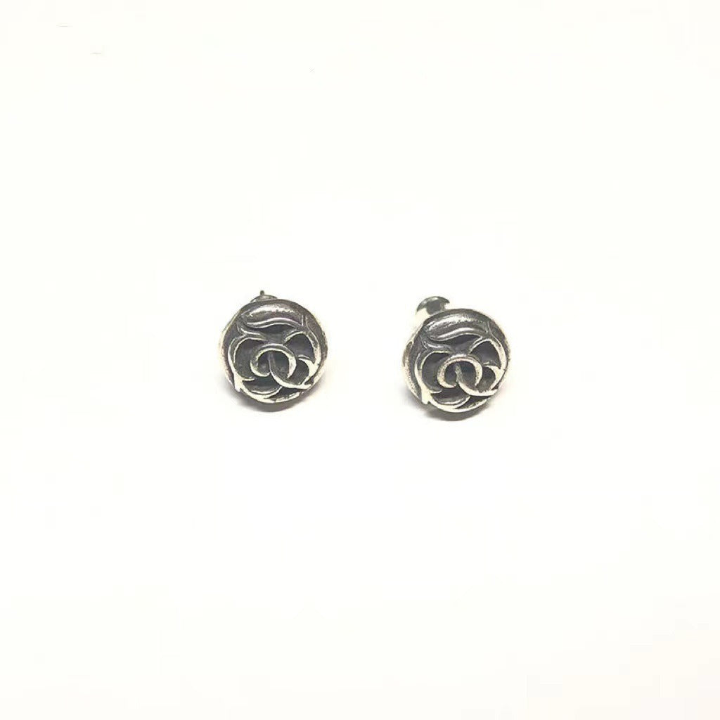 Chrome Hearts Round Cross Stud Earrings – earrings front view