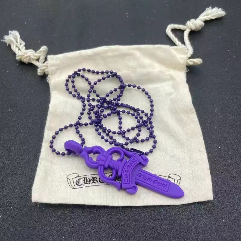 Chrome Hearts Rubber Dagger Necklace Purple – necklace front view