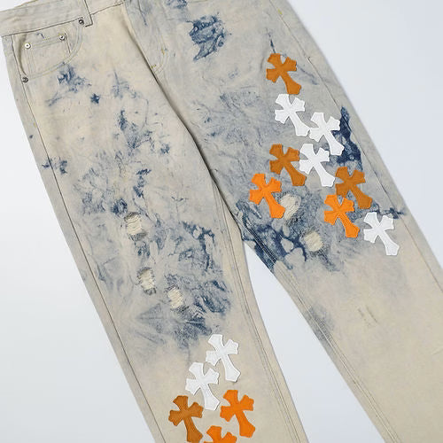 Authentic Chrome Hearts Chrome Hearts St Barth Tie Dye Denim Jeans – front view