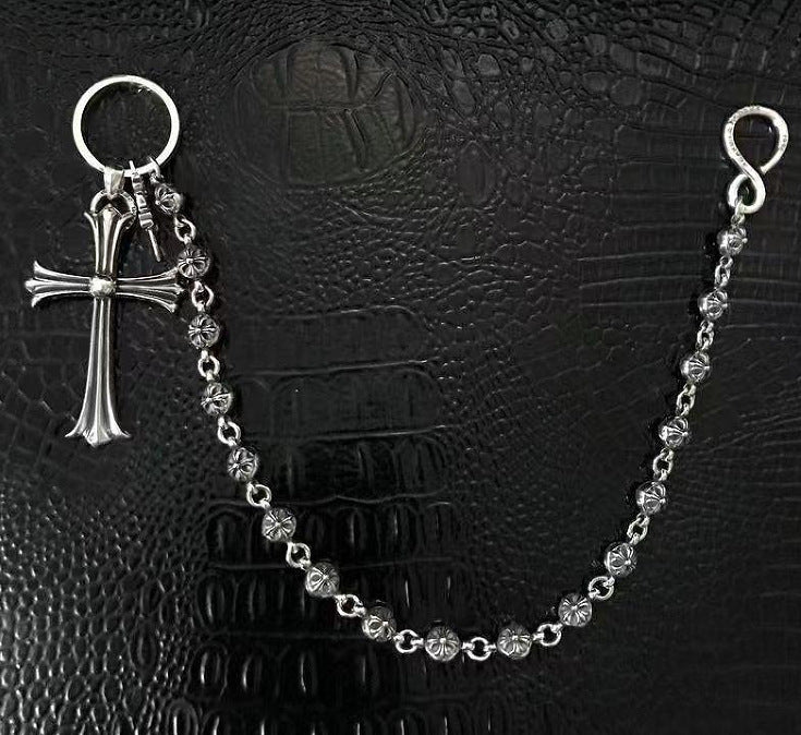 Authentic Chrome Hearts Chrome Hearts Sterling Silver Cross Ball Wallet Chain – front view