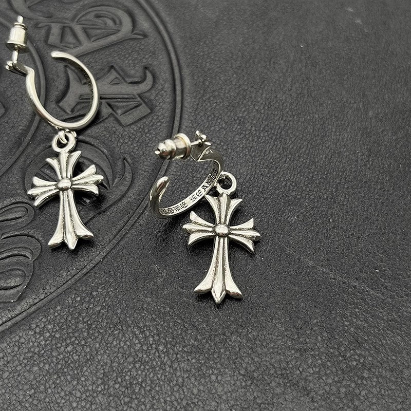 Chrome Hearts Tiny CH Cross Hoop Drop Earrings – earrings front view