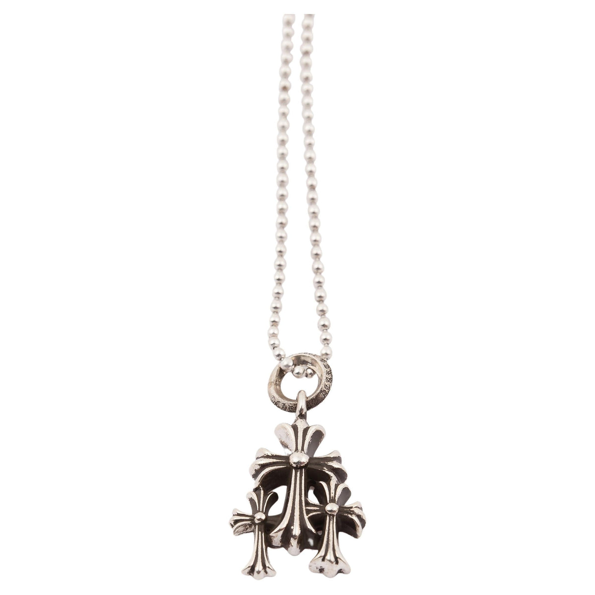 Chrome Hearts Triple Cross Pendant Necklace With Ball Chain – necklace front view