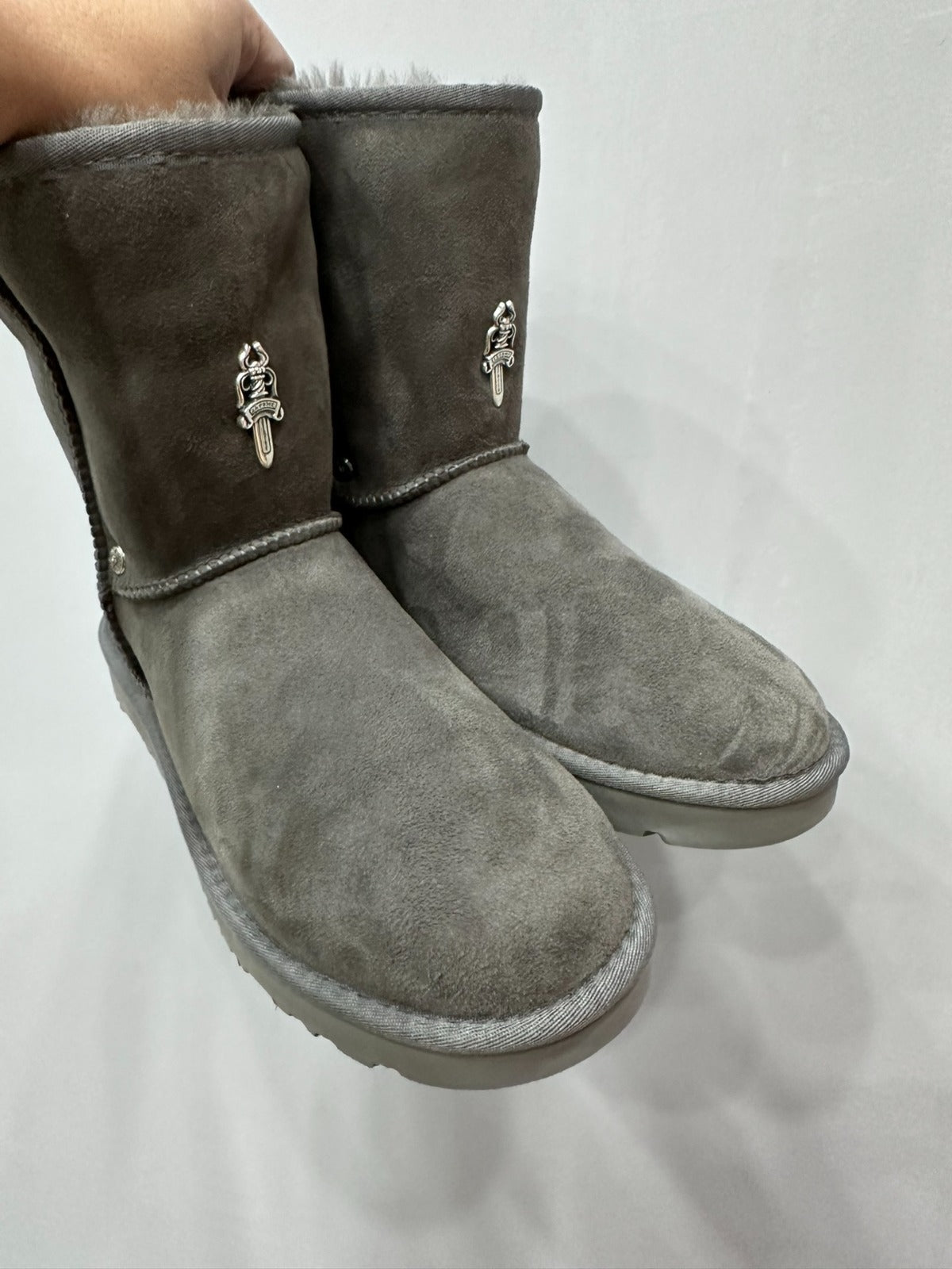 Chrome Hearts UGGS Greenish Gray Cross Boots – shoes front view