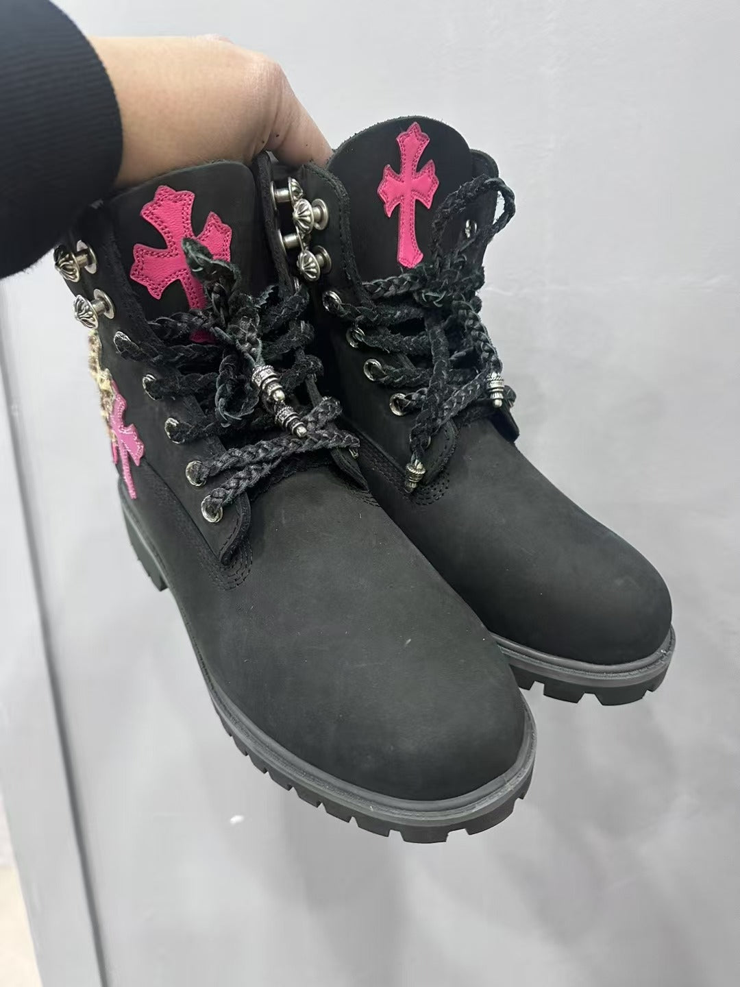 Chrome Hearts Timberland Boots Black – shoes front view