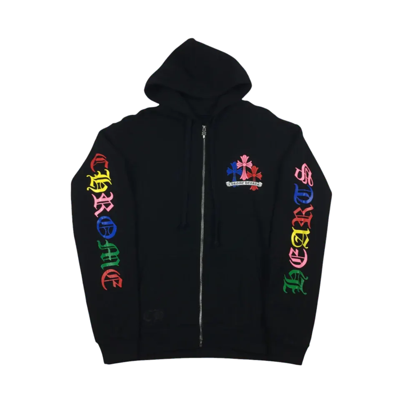 CH Script Multicolor Cross Cemetery Zip Up Hoodie – hoodie front view