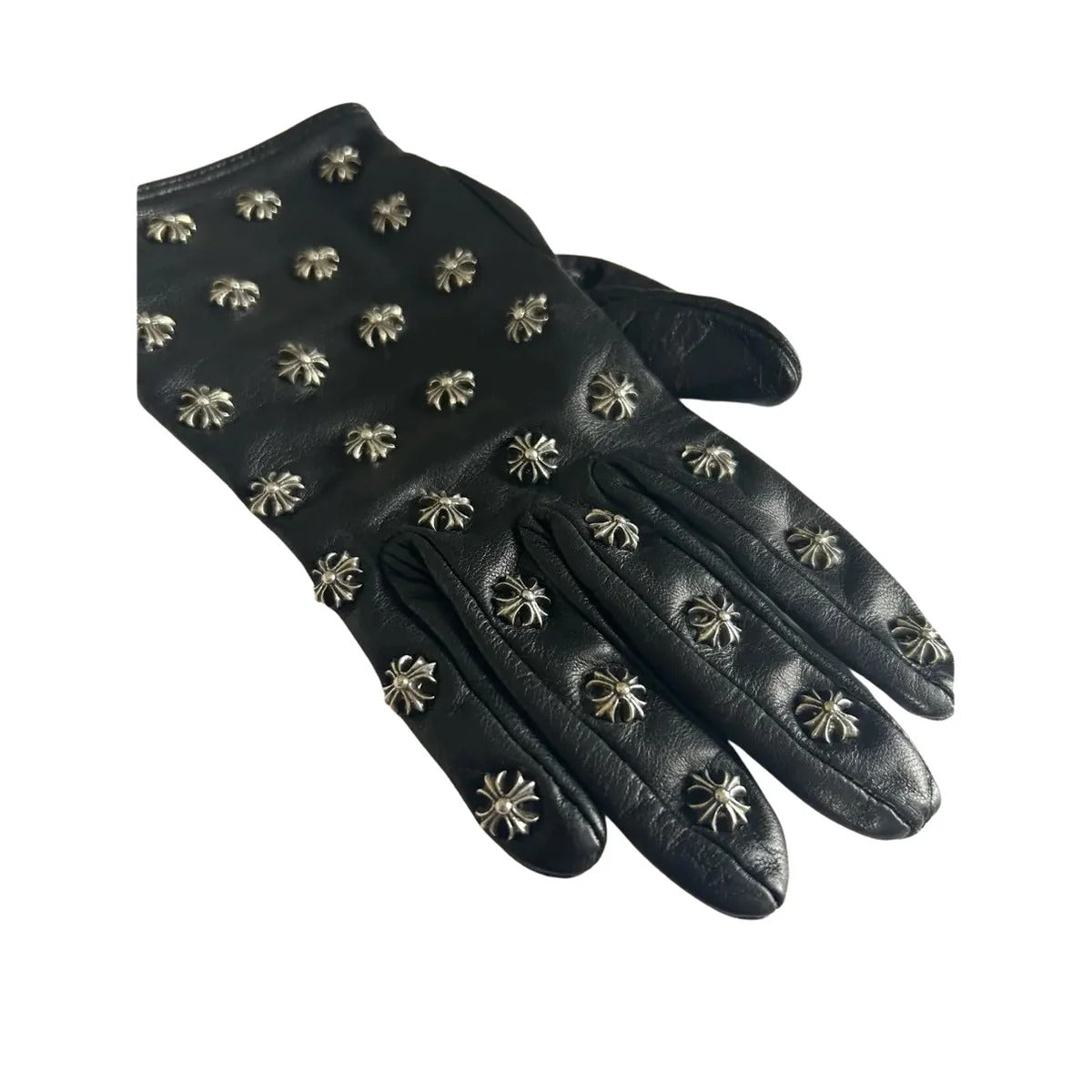Chrome Hearts leather gloves – cross charms – gloves back view