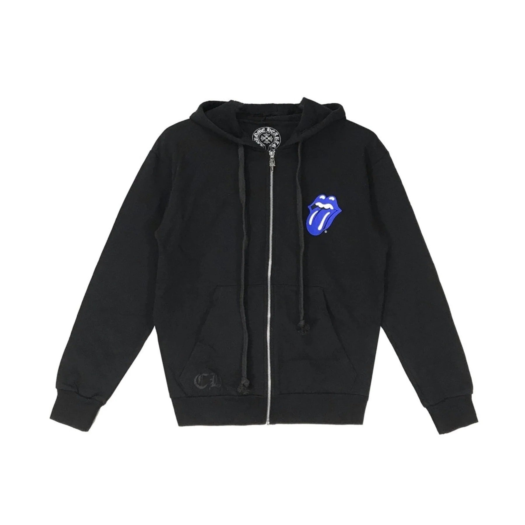 Chrome Hearts Rolling Stone Horseshoe Logo Zip Up Hoodie – hoodie detail close-up