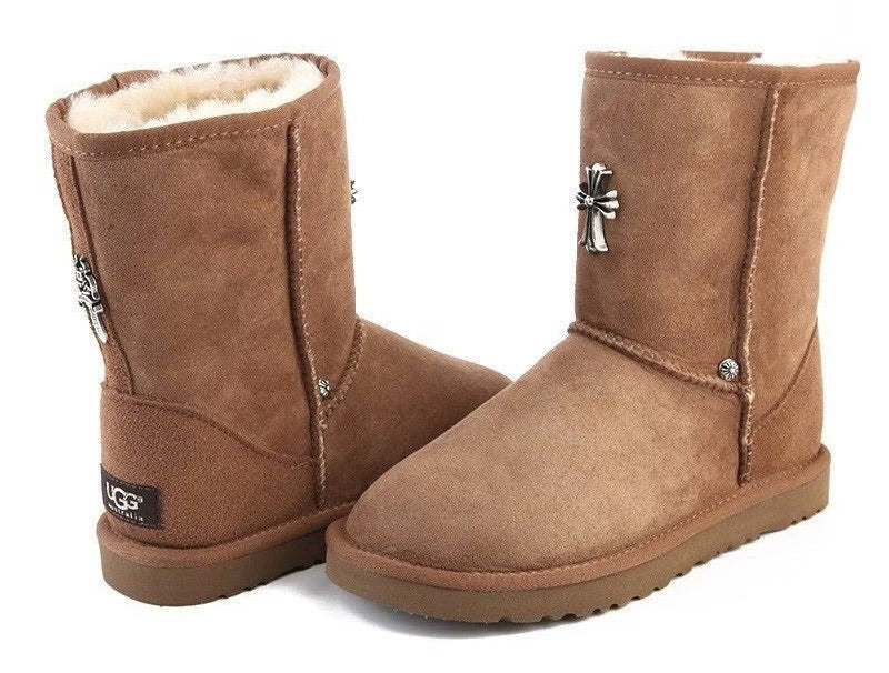 Authentic Chrome Hearts Chrome Hearts Gothic Cross Classic Short UGG Boots – front view