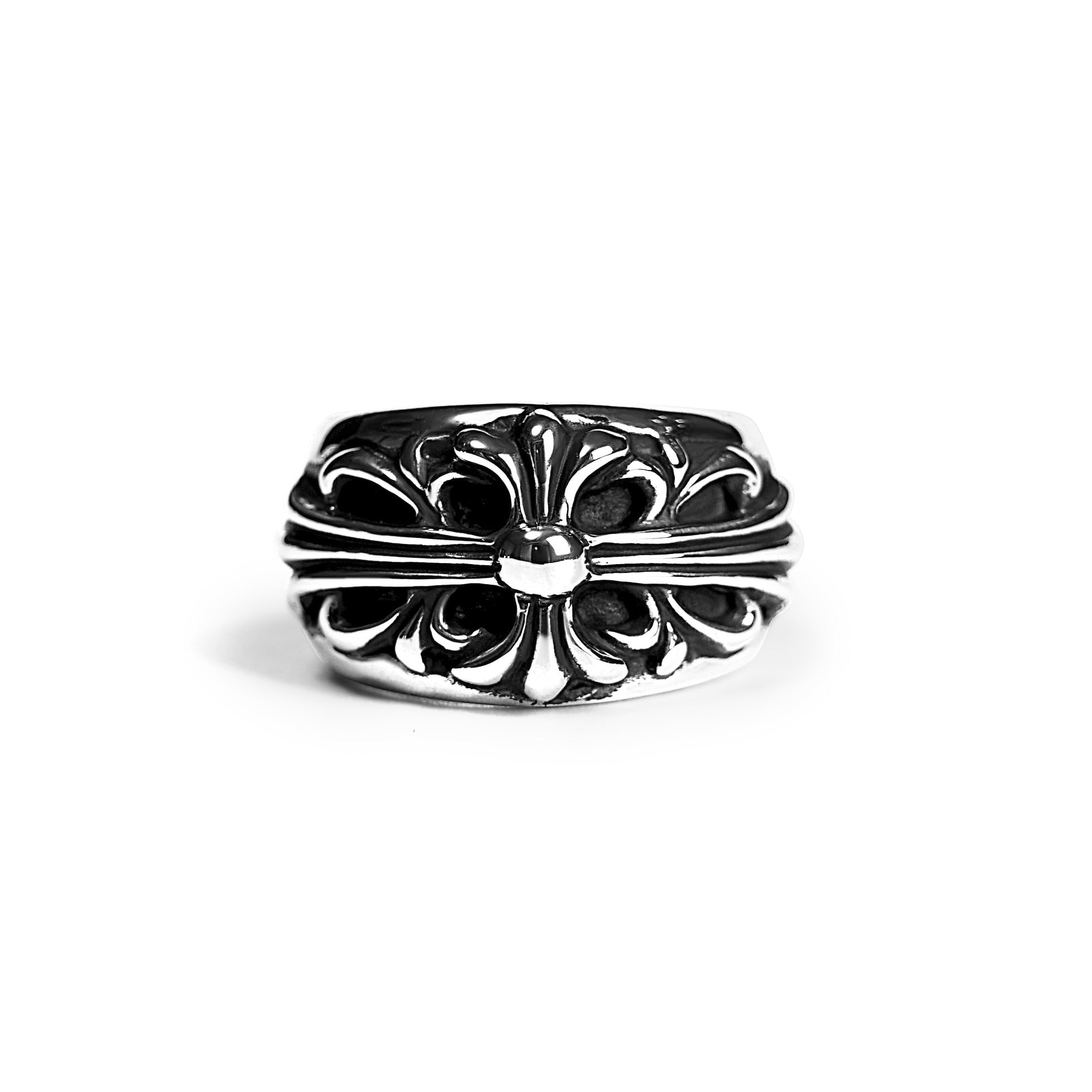 Authentic Chrome Hearts Floral Cross Ring – ring front view