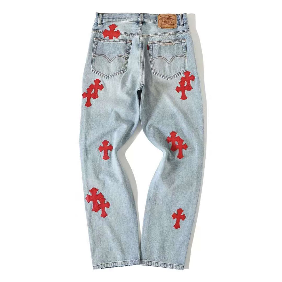 Authentic Chrome Hearts Chrome Hearts Red Patch Jeans – front view