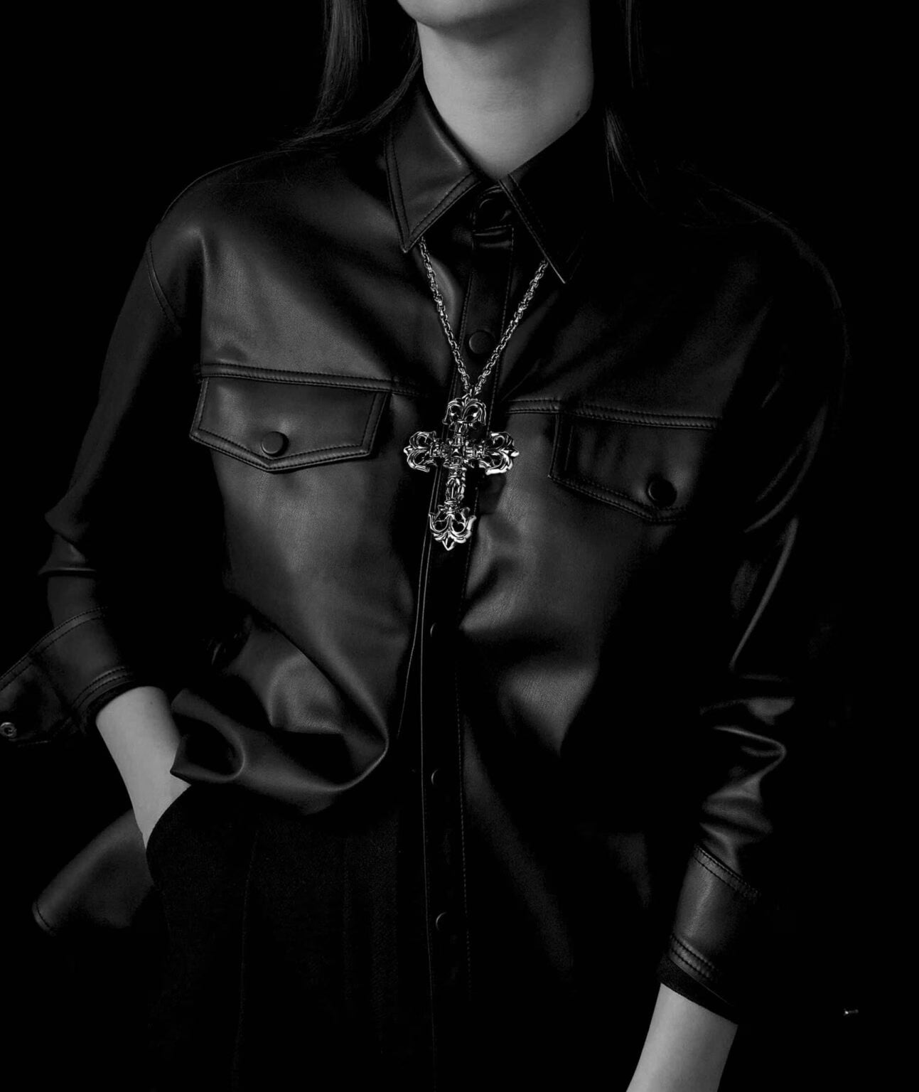 Authentic Chrome Hearts Large Filigree Cross Pendant – front view