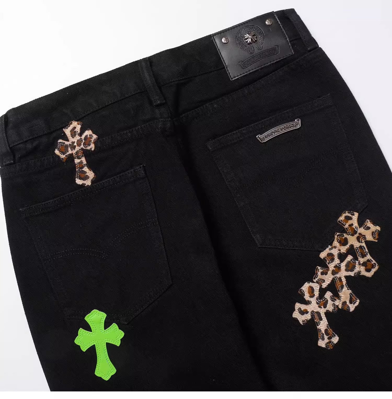 Authentic Chrome Hearts Leather Patches Jeans – front view