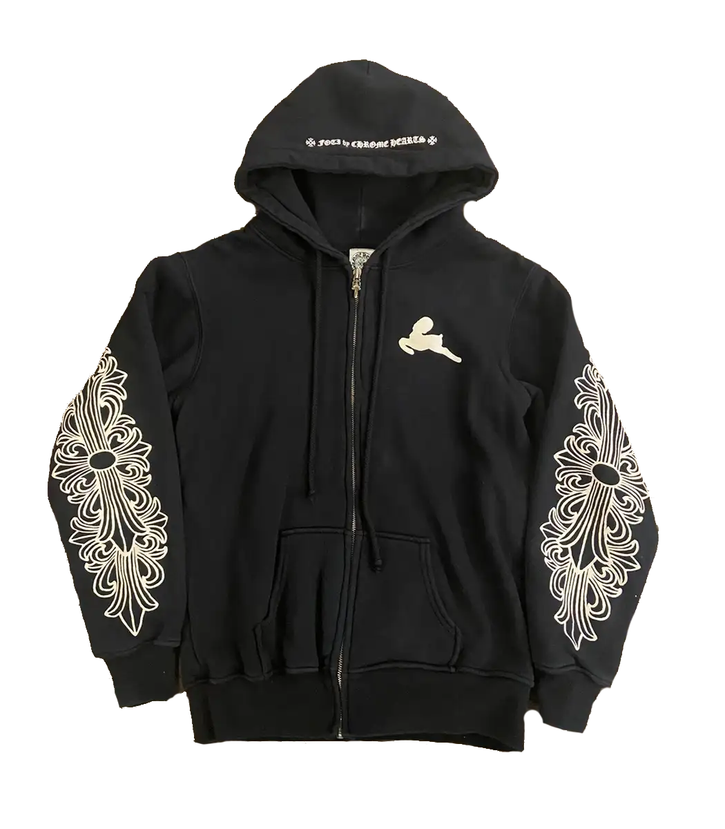 Authentic Chrome Hearts Chrome Hearts RARE Zip Up Hoodie Floral Cross Foti – front view