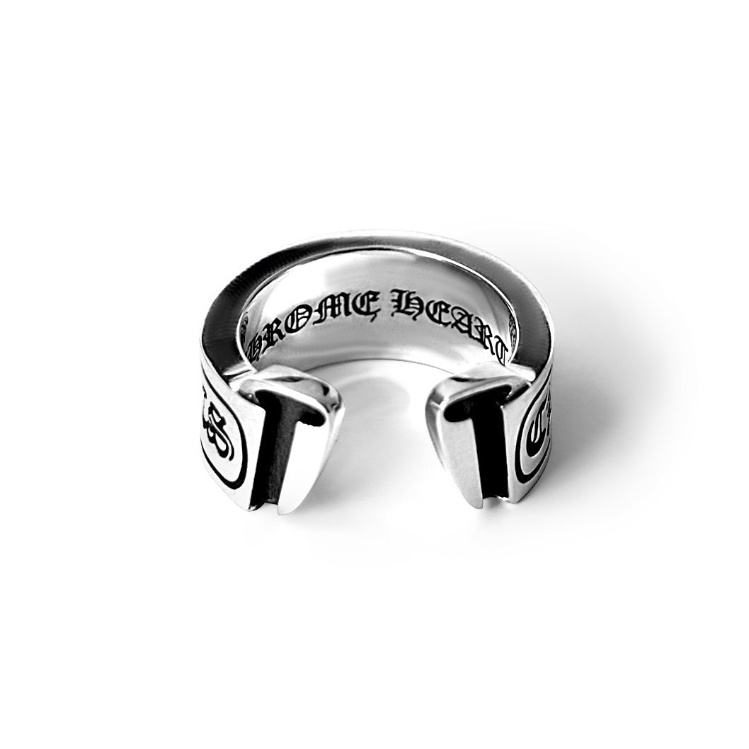 Authentic Chrome Hearts Scroll Label Ring – front view