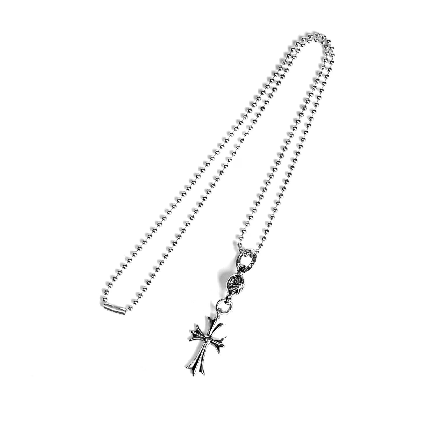 Authentic Chrome Hearts Tiny CH Cross With One Silver Ball Charm – front view